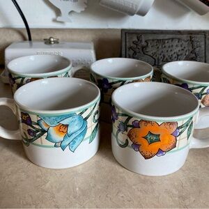 Vintage 90s Gibson Colorful Floral Coffee Mugs Collection Watercolors Set of 5